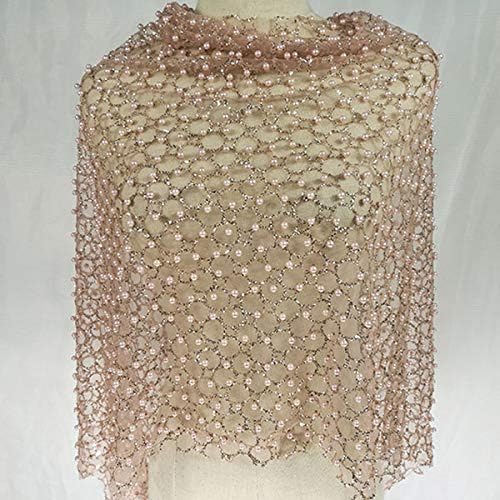 Organza Small Big Beaded Pearls Voile Dress Fabric Fancy Costumes Decorations Gradient Beaded Pearl Mesh Fabric by Yard (Pink)