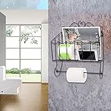 Toilet Paper Holder with Shelf Storage,Wall Mount Classical Toilet Paper Basket Organizer for Bathroom Kitchen, Durable Anti-Rust Waterproof Metal Wire Design Magazines Rack, Black