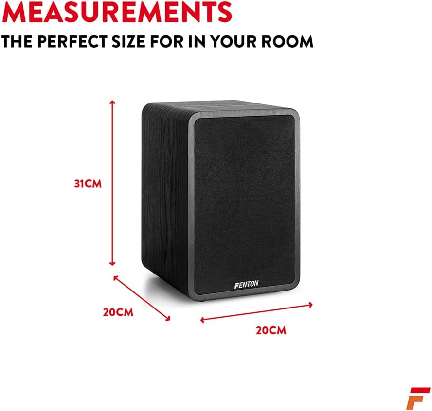 A single Fenton SHFB65 speaker with arrows indicating its dimensions: 31cm height, 20cm width, and 20cm depth.