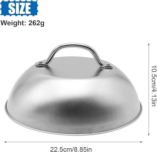 Miniatura 2 de Cúpula de fusión de 9 pulgadas con asa, tapa de fusión para parrilla, cubierta de vapor para plancha, plancha de acero inoxidable para cocinar al