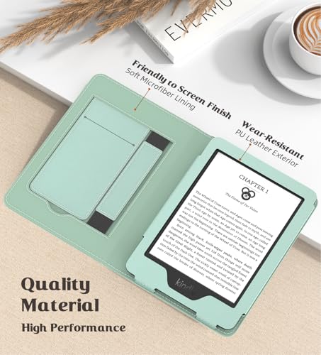 Image of MoKo Case for 6 inch All-New Kindle(11th Generation 2024 /2022 Release), Lightweight PU Leather Cover Stand Shell with Hand Strap Auto Wake /Sleep for Kindle 2024 11th Gen e-Reader, Agave Green