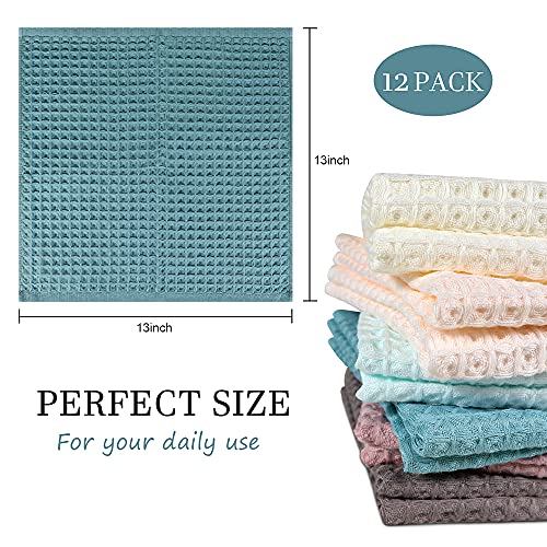 Vfaejll Cotton Kitchen Towels,12 Pack Waffle Weave Dish Towels For Drying Dishes,13X13 Inches Dish Rags For Washing Dishes, Kitchen Towels,Mix Color Dish Towels #TOP2