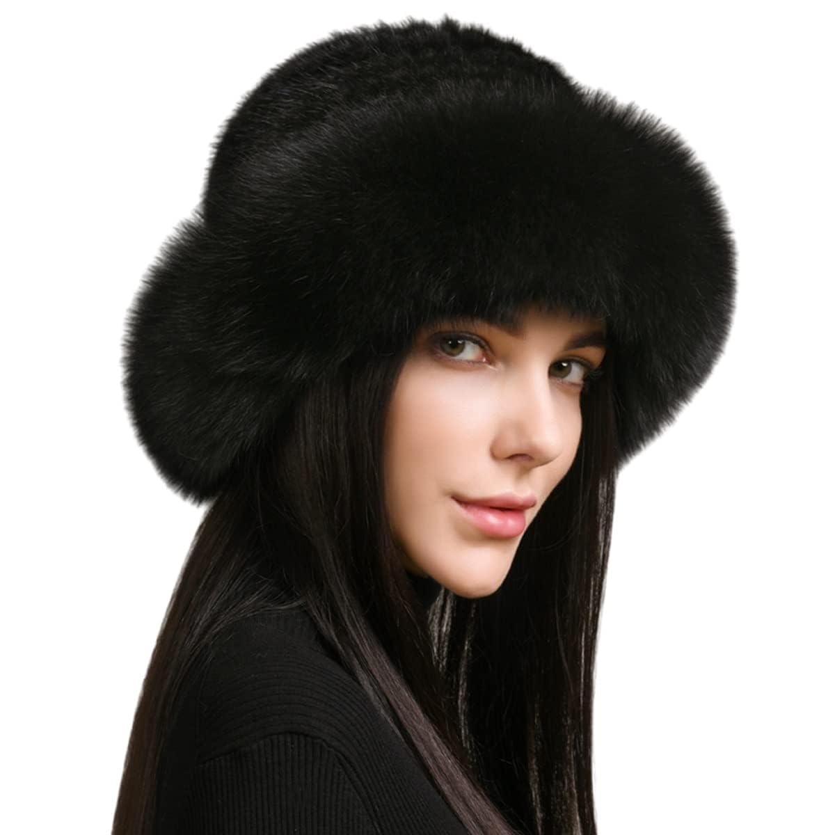 Gorros de Invierno para Mujer Niñas Piel de Visón Auténtica Gorro de Punto Borde Suave Moda