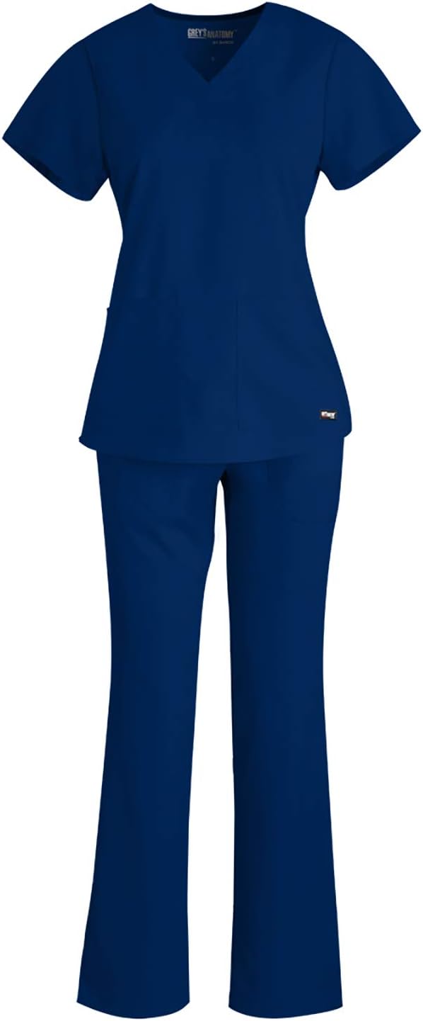 Grey's Anatomy Women's 71166 V-Neck Scrub Top with Shirring Back/4275 3 Pocket Cargo Scrub Pant