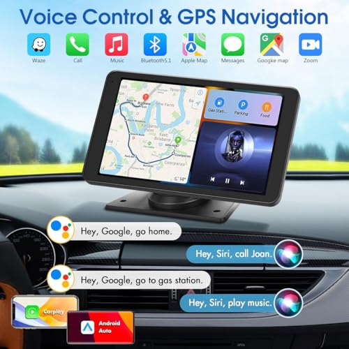 Portable Carplay Screen for Car, 7\" HD Touchscreen for Car with Backup Camera/Mirror Link/Bluetooth/Voice Control/GPS/AUX/FM Satellite Radio for All Vehicles. - Thumbnail 5