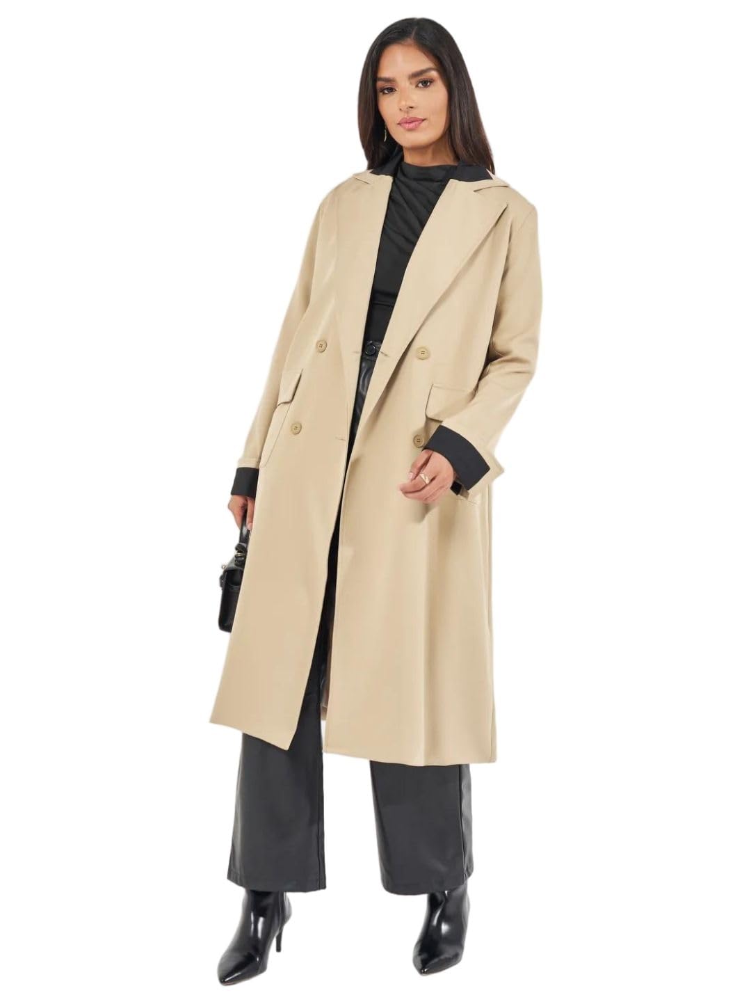 Women Oversized Fit Midi Length Double Breasted Trench Coat With Contrast Detail | Stylish Winterwear Coat for Women | Perfect for Casual, Party & Everyday-image-11