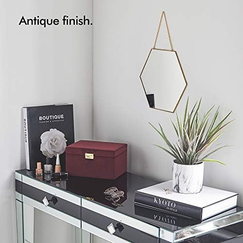 Beautify Hexagon Wall Makeup Mirror, Antique Brass Finish with Hanging Chain  Vintage Style 30 x 26cm. Suitable for Bathroom, Bedroom, Hallway