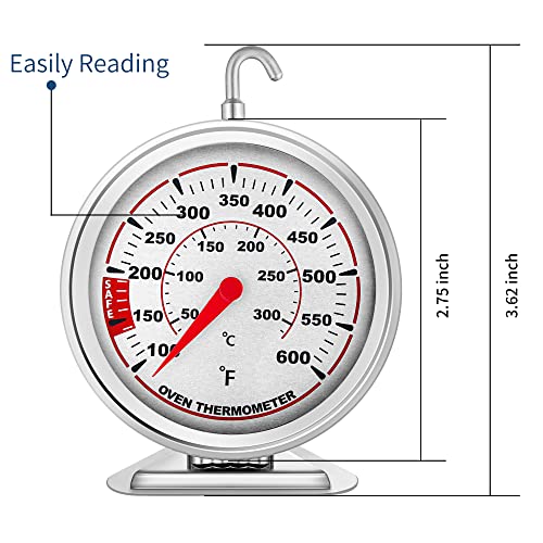 Large 3 Inch Dial Oven Thermometer Clear Large Number Easy-To-Read Oven Thermometer With Hook And Panel Base Hang Or Stand In Oven,Red #TOP1