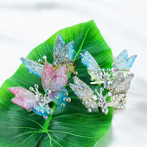 4 Piezas Pinzas de Pelo Mariposa Voladora para Niñas, 3D Alas Móviles con Brillantina y Strass, Accesorios para el Cabello miniatura 3