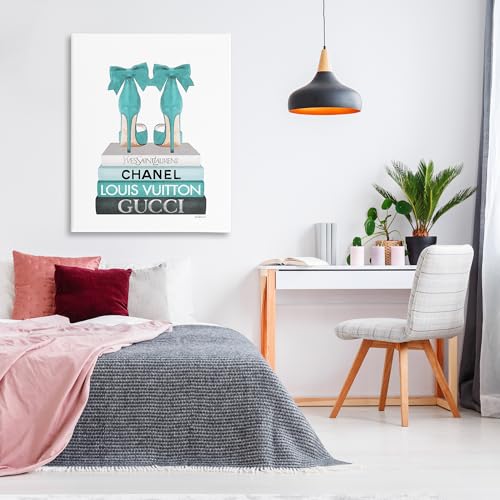 Image of Stupell Industries 'Turquoise Bow Heels on Books', Canvas Art, 36 x 48 Inches, Easy to Hang and Sturdy, Made in USA, by Amanda Greenwood