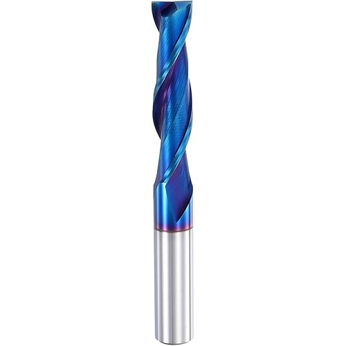 HARFINGTON Spiral Router Bit, 5/16" Cut Dia. Up Cut 2-Flute Solid Carbide End Mill with 5/16" Shank for CNC Wood Carving Engraving, 1-3/8" Cut Length, Blue Nano Coated
