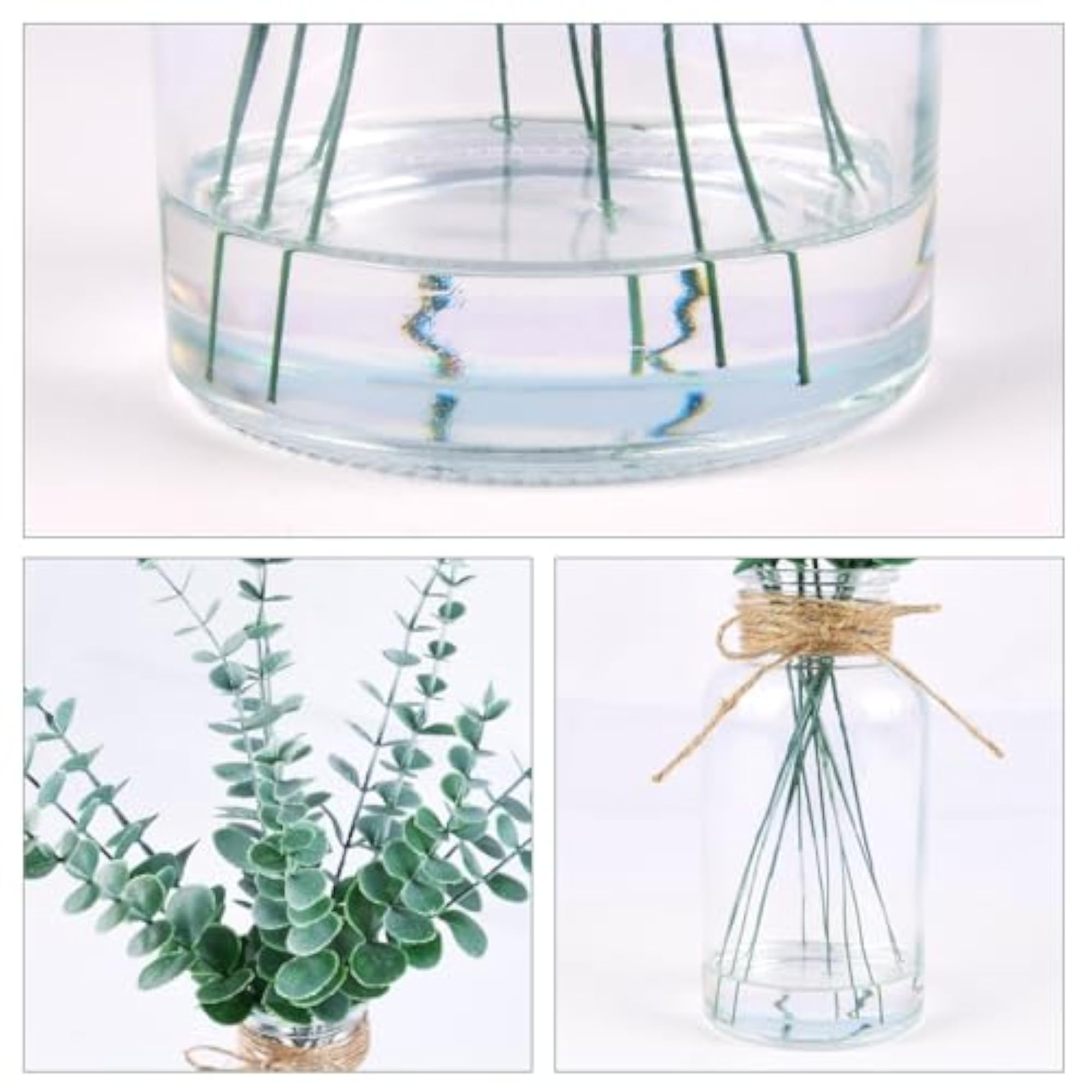 Artificial Eucalyptus Stems in Glass Vase for Home Decor