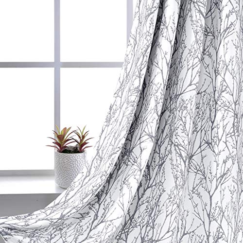 Driftaway Tree Branch Botanical Pattern Painting Blackout Room Darkening Thermal Insulated Grommet Lined Window Curtains 2 Panels 2 Layers Each 52 Inch By 96 Inch Gray #TOP2