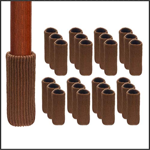 LimBridge 24pcs Chair Socks, Fit Girth from 2" to 7", Elastic Wood Floor Furniture Chair Leg Feet Protectors Covers Caps Set, Vertical Knitted Brown