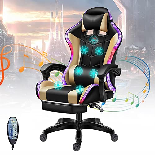 Chaise de jeu ergonomique contre le mal de dos fauteuil LED or - 2