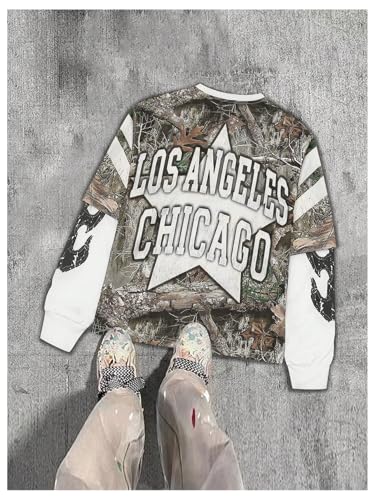 Men's Camo Jerseys Shirt Letter Print 2 in 1 Sweatshirts Graphic Long Sleeve Crewneck Camouflage Hunting Tops2