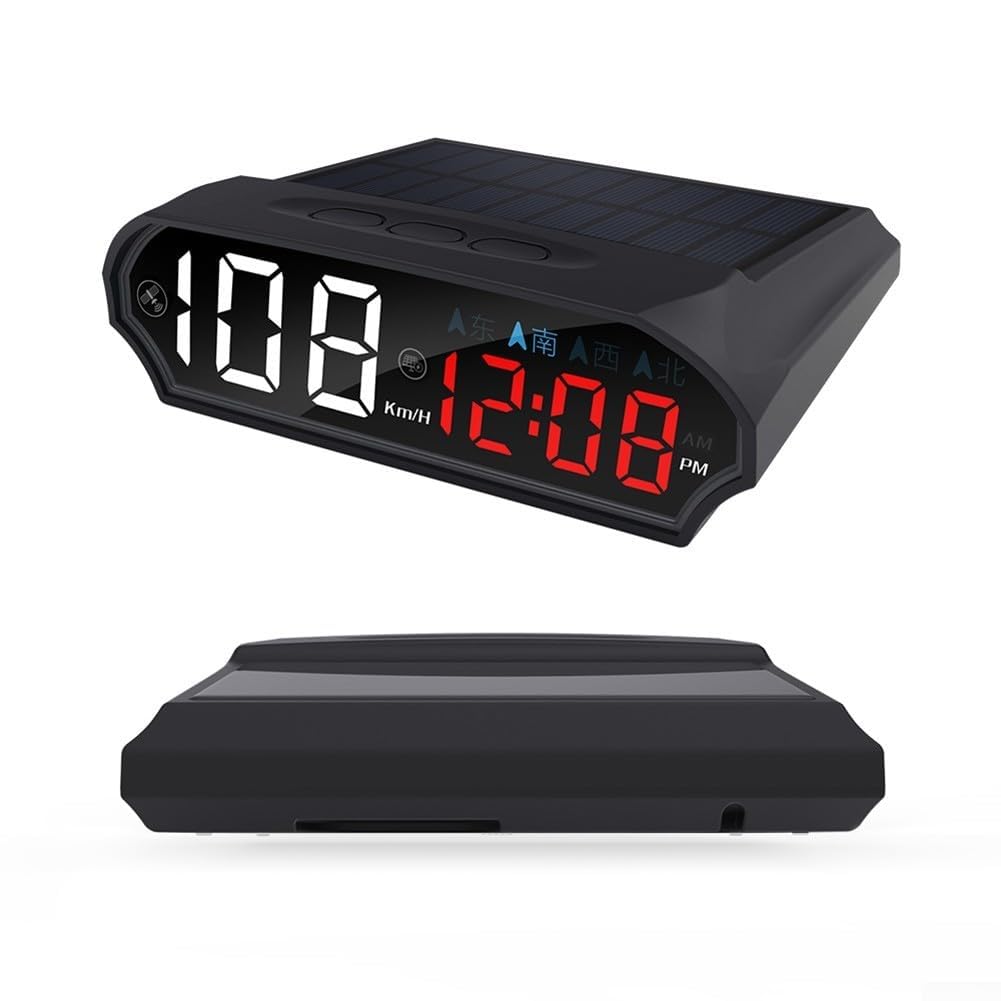 Tachimetro GPS a energia solare con bussola per auto, display a colori a LED HD, accensione e spegnimento automatico, km/h, adatto alla maggior parte dei veicoli, supporto HUD da cruscotto