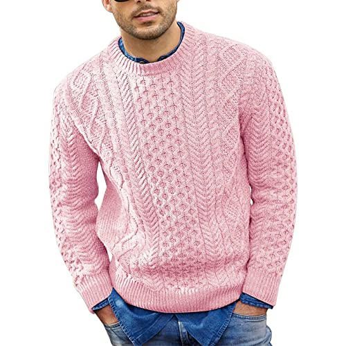 TOFOTL Pull Homme Hiver Chaud Marque Slim Sweat Homme sans Capuche Polaire Jacquard Col Rond Pulls, Gilets et Sweats Homme Hiver Manteau Blouson Hiver Homme Sweat sans Capuche Homme Rose XXL