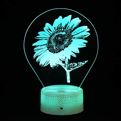 Lurrose 3D Night Light Led Girassol Night Lamp Sensor de Toque Lâmpada de Cabeceira Com 7 Cores Que