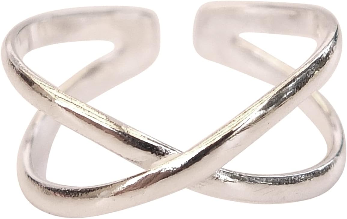 Handmade Silver Criss-Cross X Adjustable Toe Ring, 925 Sterling Silver, Elegant Samll Dainty Open Toe, Pinky or Knuckle Rings for Women - Image 7