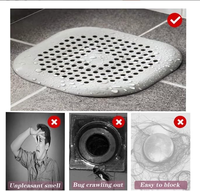 4-Piece Silicone Drain Pipe Protector Set, Including Suction Cup Type, Sink Strainer Protector, Shower Cap Catcher, Sink Strainer, and Bathroom Strainer Plug, Suitable for bathrooms and Kitchens.