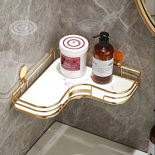 Caddy de douche sans perçage adhésif : étagère d'angle murale dorée pour salle de bain