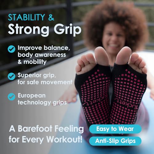 Tucketts Anklet Toeless Pilates Socks with Grips for Women, Non-Slip Ankle Toeless Yoga Socks with Grips for Barre, Size 5-133