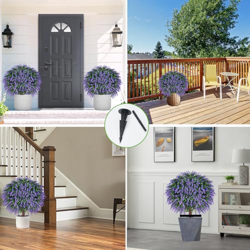 Image of 24 inch Artificial Lavender Topiary Ball Tree 2-Pack, UV Resistant Outdoor