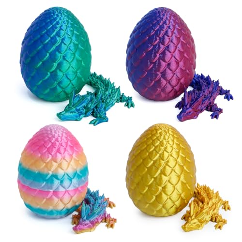Flavery 3D Drache im Ei Flexible Kristalldrache innen Osterei 3D Fidget Spielzeug Geburtstagsgeschenk Schreibtisch Haustier Figur (4er Dracheneier)