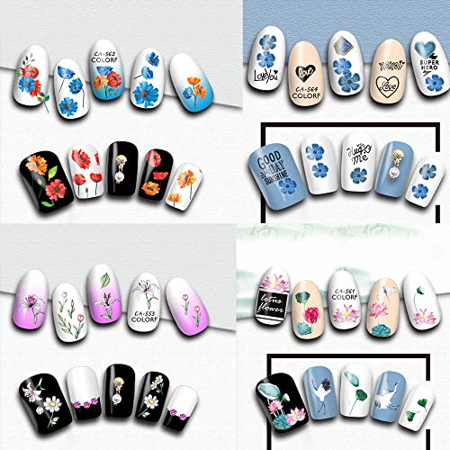 12 Sheets Flowers Nail Stickers Spring Flowers Nail Art Decals For Women Girls 3D Self-Adhesive Colorful Stickers For Diy Acrylic Nails #TOP1