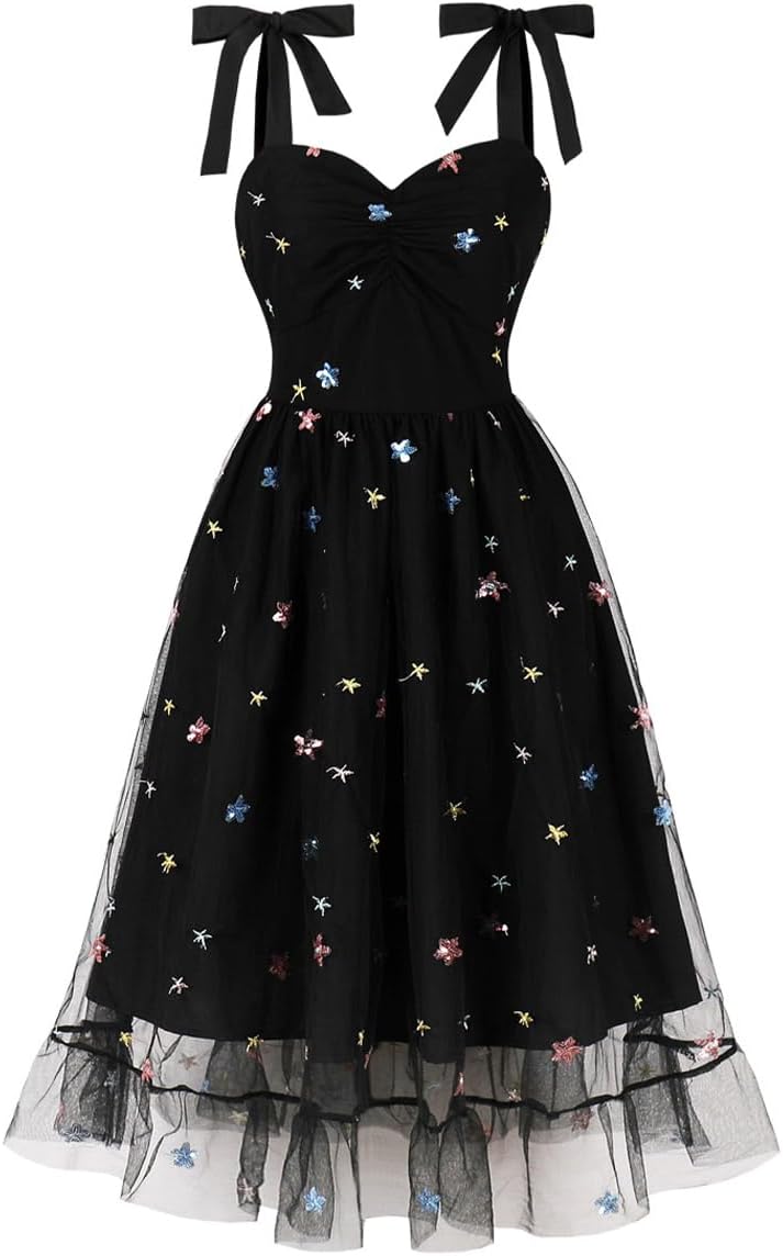 black 1950s butterfly swing dress Brenda White Butterfly Collection 50s Style Dress