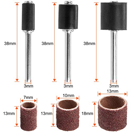 Starvast 338 Stück Schleiftrommel mit Kunststoffbox, bestehend aus 329 Schleifbändern und 9 Trommeln, Bohrfutter 1/2 Zoll, 3/8 Zoll, 1/4 Zoll für Dremel Drehwerkzeuge