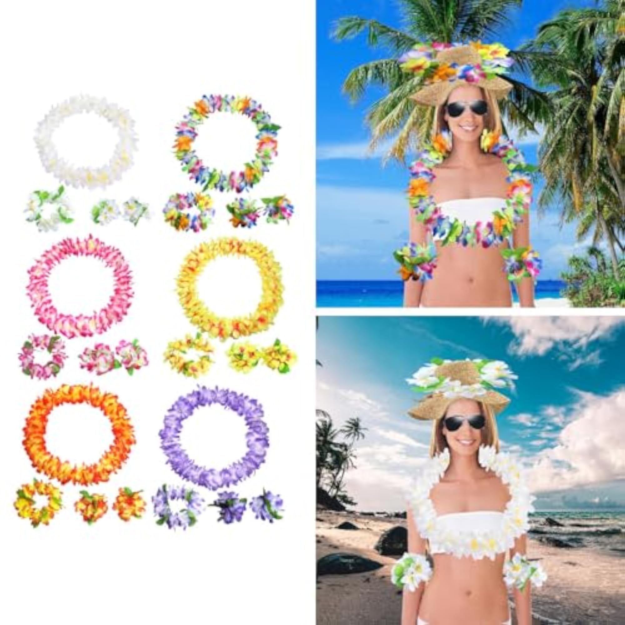 Hawaiian Leis Set, Artificial Flower Garland White
