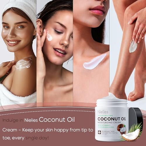 Nielies Bundle of Crema de Coco para la Piel + 20 Mini Sunscreen Packets SPF 50 – Coconut Face Cream, Coconut Oil for Skin, Sunscreen Travel Size for Summer
