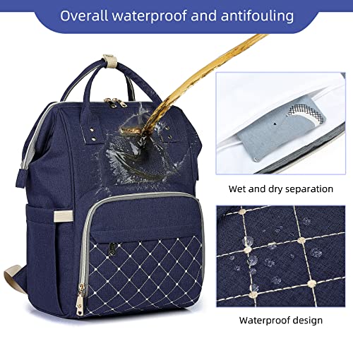 Image of Diaper Bag Backpack, Diaper Bags for Baby Girls Boys, Baby Bags for Moms Dads, Nappy Changing Bag with Insulated Pockets,Multi-functional Waterproof Backpack with Stroller straps-Blue