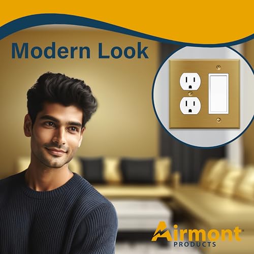 2-Gang Satin Brass Rocker/Duplex Wall Plate, 4.56" x 4.5", Satin Finish USA by Airmont Products - Used condition - Image 9