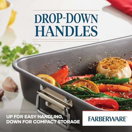Farberware Bakeware Nonstick Steel Roaster with Flat Rack, 11-Inch x 15-Inch, Gray - Image 7