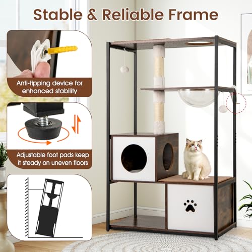 Árbol para gatos moderno multi-nivel 132 cm alto miniatura 6