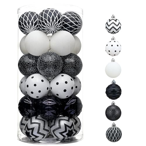 Valery Madelyn Christmas Ornaments Tree Decorations, 30ct Black and White Shatterproof...