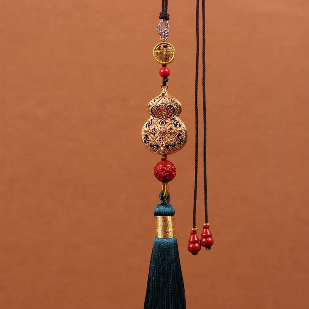 LKLNCXC Key Rings Car Mirror Hanging Accessories for Men,Brass Gourd Interior Mirrors Charms,Enamel Tassel Retro Ornament(Blue)