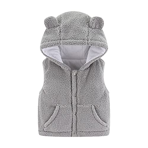 Baby Boy Wool Coat Vest Solid Kids Windproof Outdoor Toddler Hooded Boys Coat Girls Baby Children (Grey, 1-2 Years) #TOP27