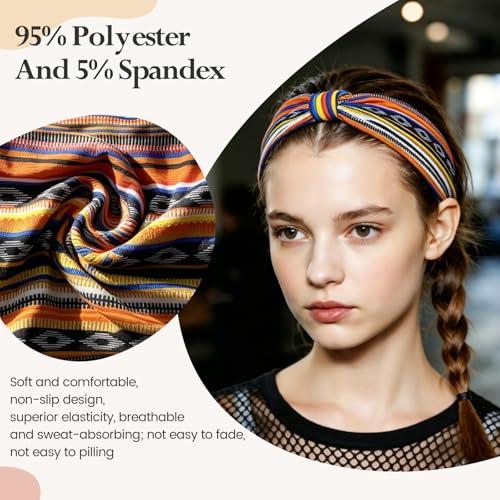 Image of HSEM Striped Headbands for Women 6-Pack - Soft Thick Head Bands, Wide Stretchy Elastic Non-Slip Bands - Large Knotted Sports Sweat Bands for Washing Face, Makeup, Running, Spa, Fitness & Fashion