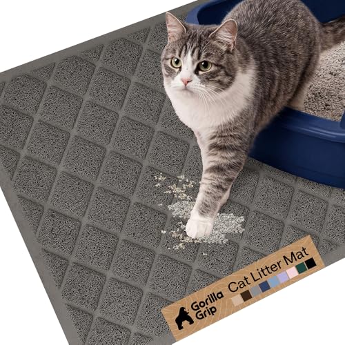 Image of GORILLA GRIP Cat Litter Box Mat, Cushioned Coil Mesh Litter Trapping Mats, Scatter Control Supplies for Less Mess, Phthalate Free, Ultra Deep Catch Grooves, Rinse or Vacuum to Clean 24x17 Hunter Green