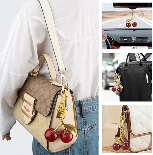 dinghaole Kiraz Araba Anahtarlık, Kiraz Çanta Charm, Kiraz Anahtarlık Aksesuar Çanta Charm, Sevimli Anahtarlık Sırt Çantaları, Cüzdan için Parlak Reçine Metal Anahtarlık Aksesuarları ile Gelir, - Görsel 7