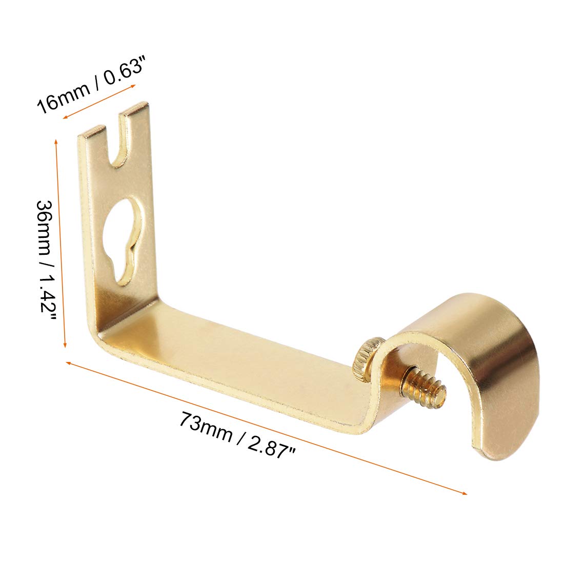 uxcell Curtain Rod Bracket Iron Single Holder Support for 16mm Drapery Rod, 73 X 36 X 16mm Gold Tone 2Pcs