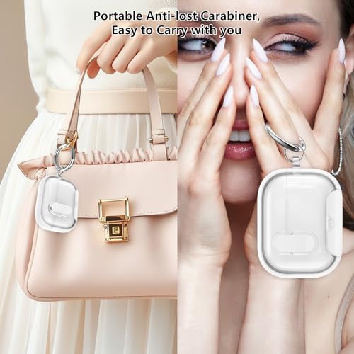 Image of Aircawin for Airpods Pro 2 Case Clear,Secure Lock for Airpod Pro 1st /2nd Generation Case Cover 2023 /2022 /2019 with Phone Stand /Magsafe Funtion,Auto Pop-up,Hybrid Protection with Carabiner&Cleaning Pen