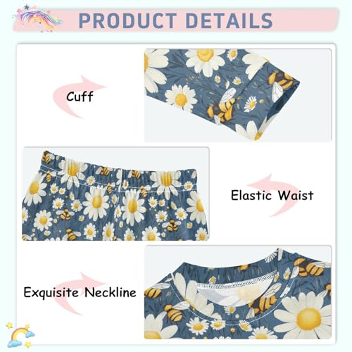 Pajama Sets Long Sleeve Daisy Flowers with Bees Soft Comfy Sleepwear 2 Piece PJS 3-8T4
