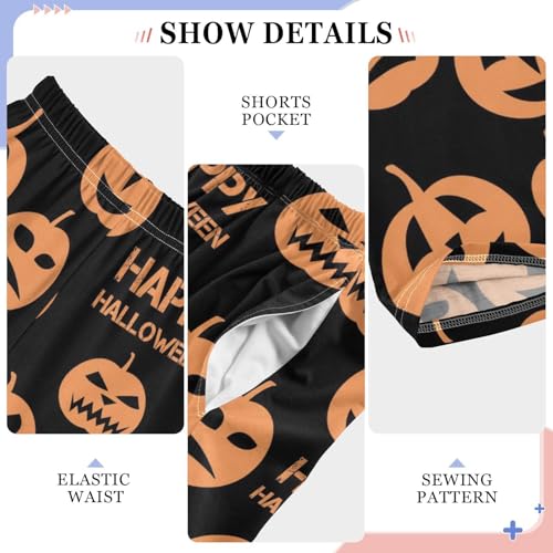 Happy Halloween Evil Pumpkin Boys Long Pants Soft Trousers Elastic Waist Kids Lounge Bottoms with Pockets S-XL4