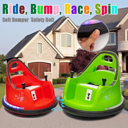 Image of 12V Electric Ride On Bumper Car, Baby Bumping Toy Car Gifts, Electric Vehicle W /Remote Control, Music, LED Lights and 360 Degree Spin for 1.5-6 Years Old Toddlers, Green