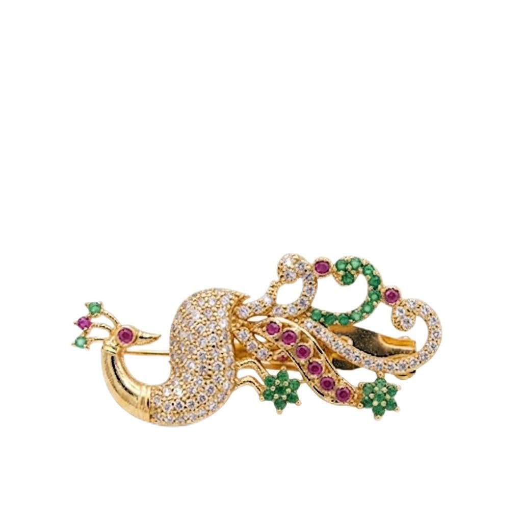 pmw CZ Peacock Saree Pin for Women | Gold Plated Designer Brooch Pin with Multicolor Stones | Traditional Ethnic Saree Accessory for Weddings & Festivals-picture-19